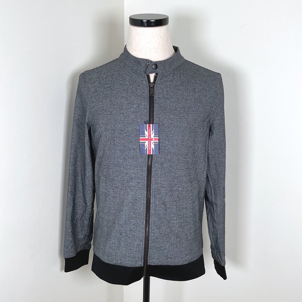 Soul of London Mens Grey Textured Full Zip Bomber Jacket‎ S